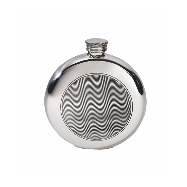 6oz Round Pewter Art Deco Flask 6oz Round Pewter Art Deco Flask
