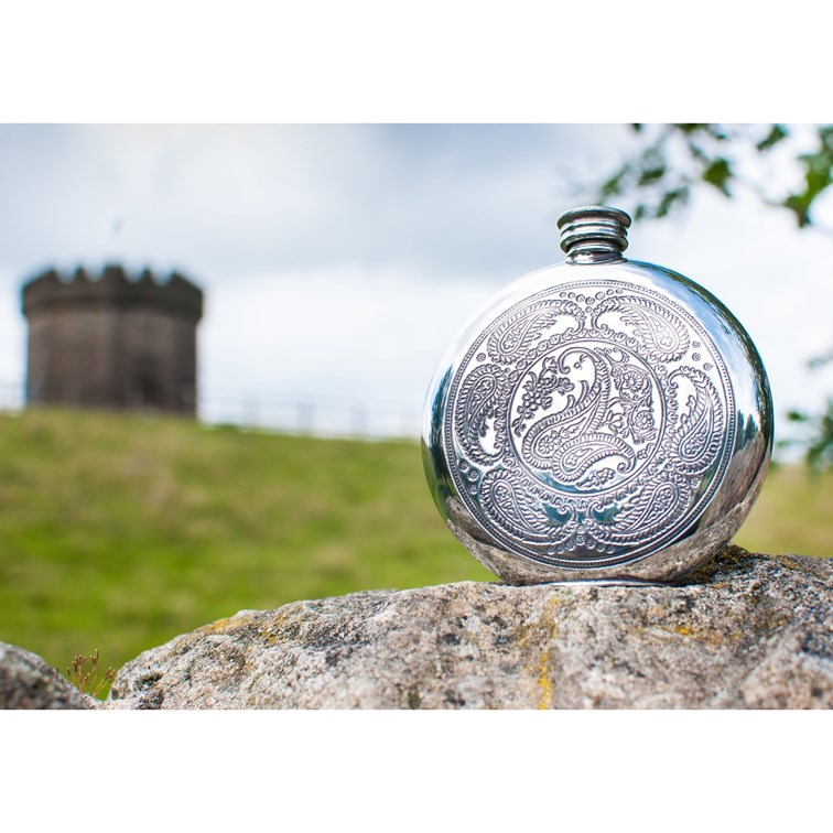 6oz Round Pewter Paisley Flask
