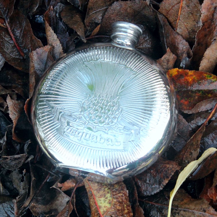 6oz Round Usquabae Single Thistle Pewter Flask