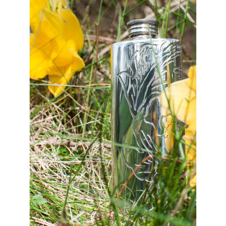Acanthus Pattern Pewter Purse Flask