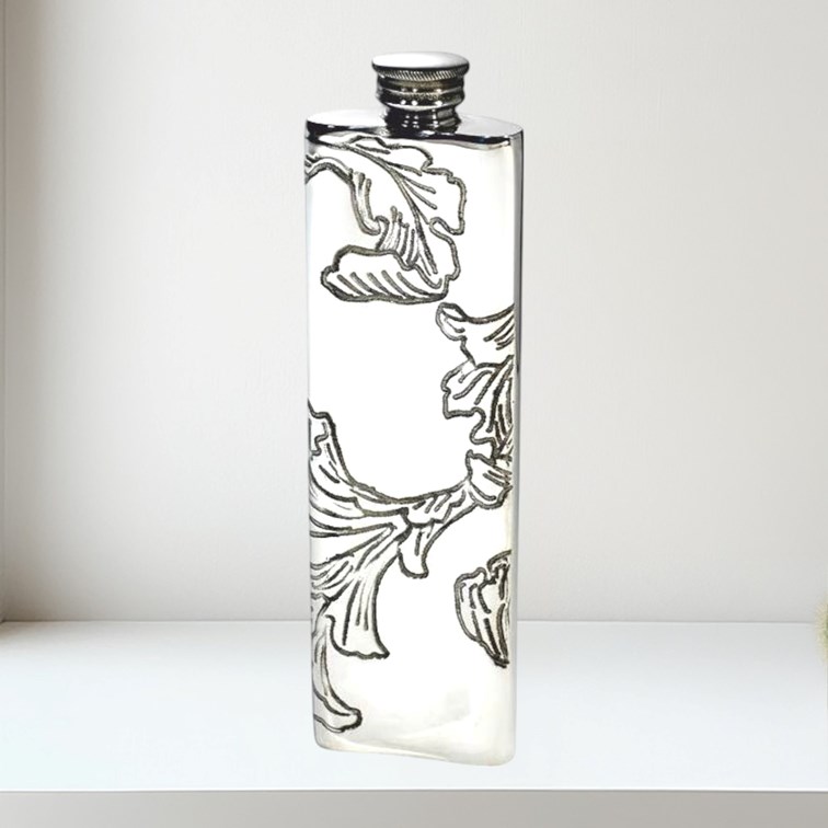 Acanthus Pattern Pewter Purse Flask