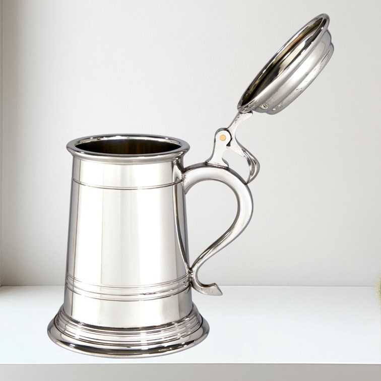 509XL 1 pint Balmoral X range Lidded Pewter Tankard Stein lid open