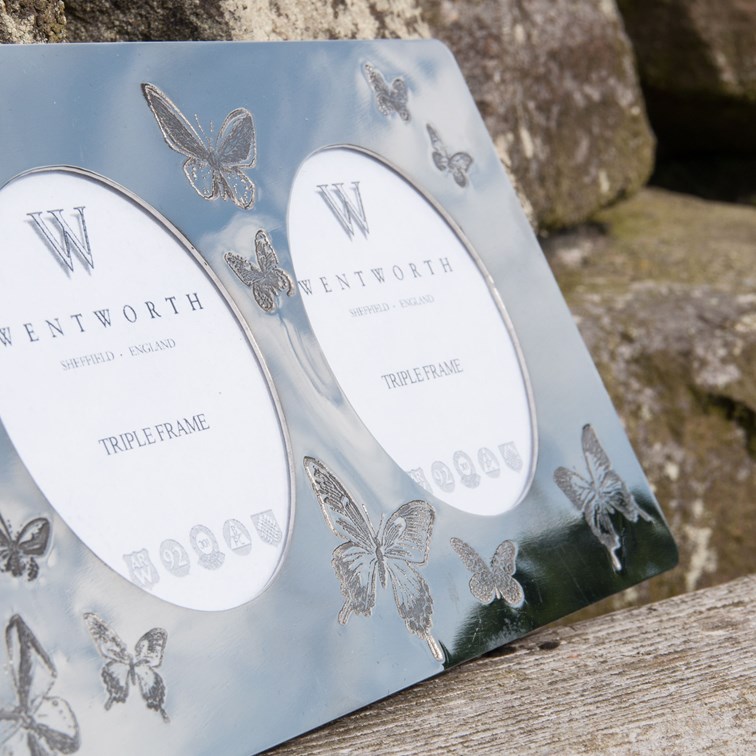 Butterfly Pewter Triple Picture Frame