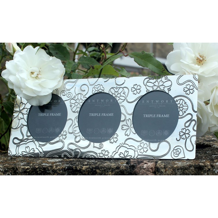 Triple Yorkshire Rose Pewter Frame