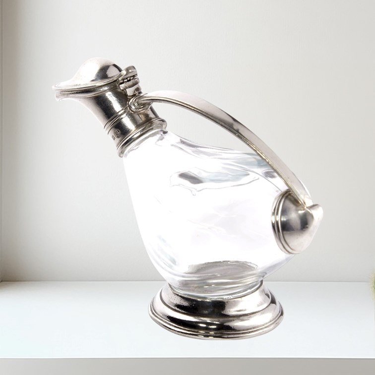 Pewter & glass duck decanter