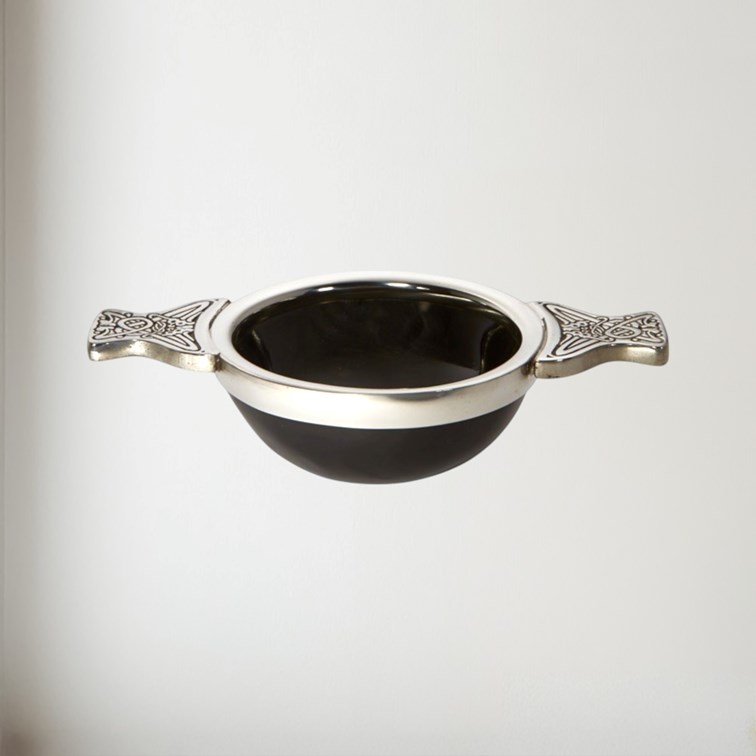 front view of 80mm Horn and Pewter Quaich