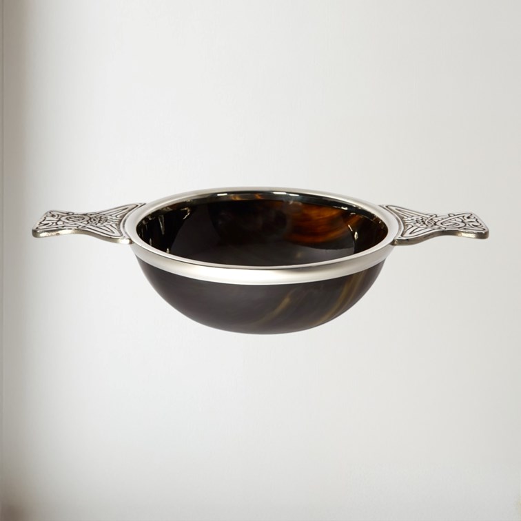 Extra Large horn and pewter quaich bowl