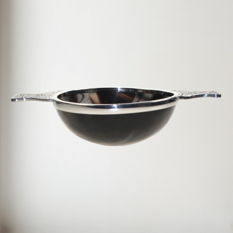 160mm Horn And Pewter Quaich Extra Large horn and pewter quaich bowl