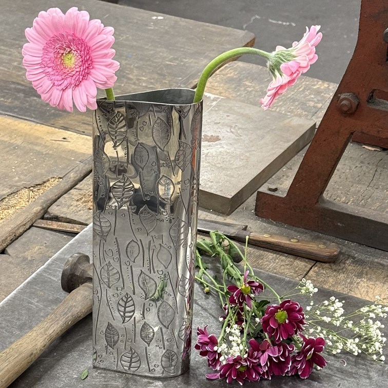 Large Leaf Pewter Vase