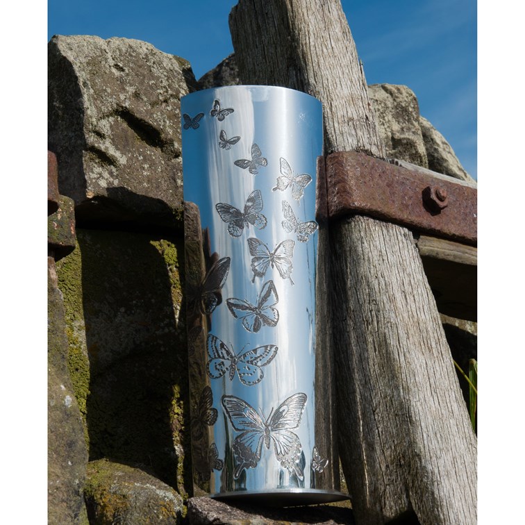 Butterfly Pattern Pewter Vase