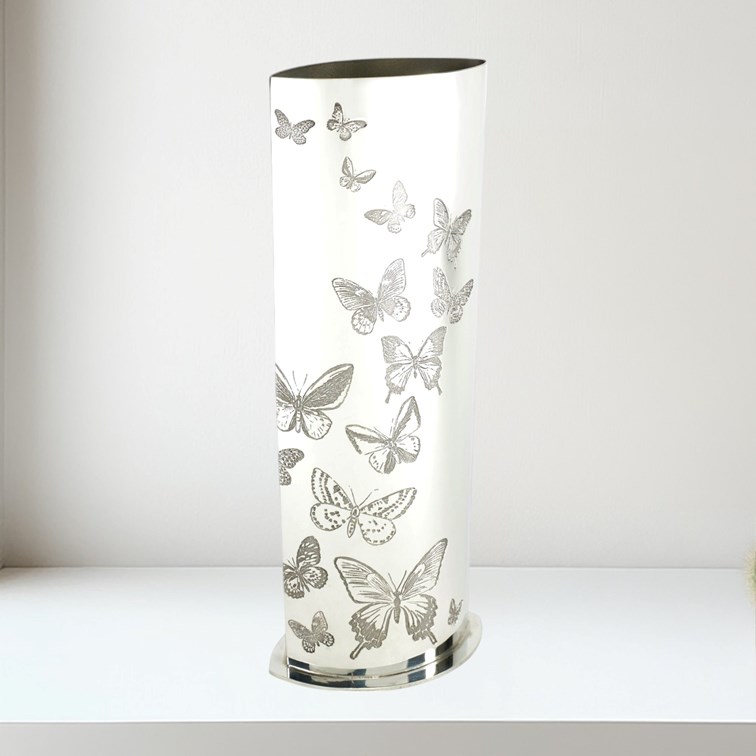 Butterfly Pattern Pewter Vase Butterfly Pattern Pewter Vase