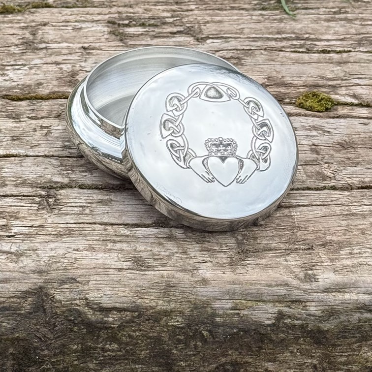 Round Claddagh Pewter Georgian Trinket Box