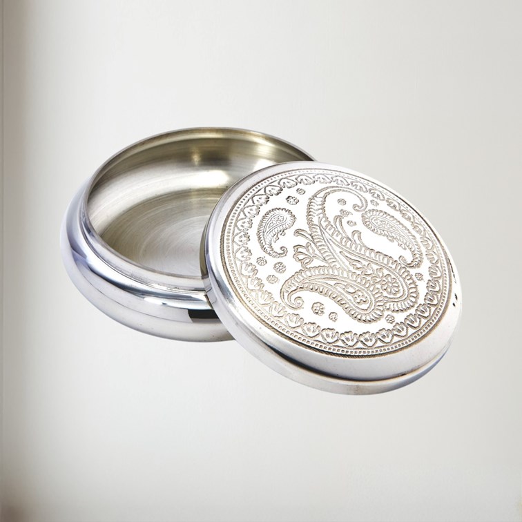 Paisley Round Pewter  Trinket Box