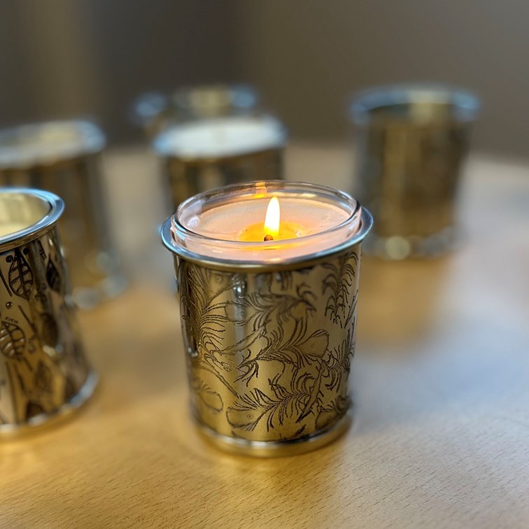 Peacock Patterned Pewter Candle Votive