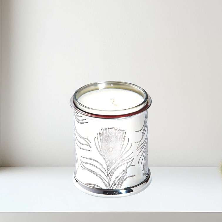 Peacock Feather Pewter Candle Votive Peacock Feather Pewter Candle Votive