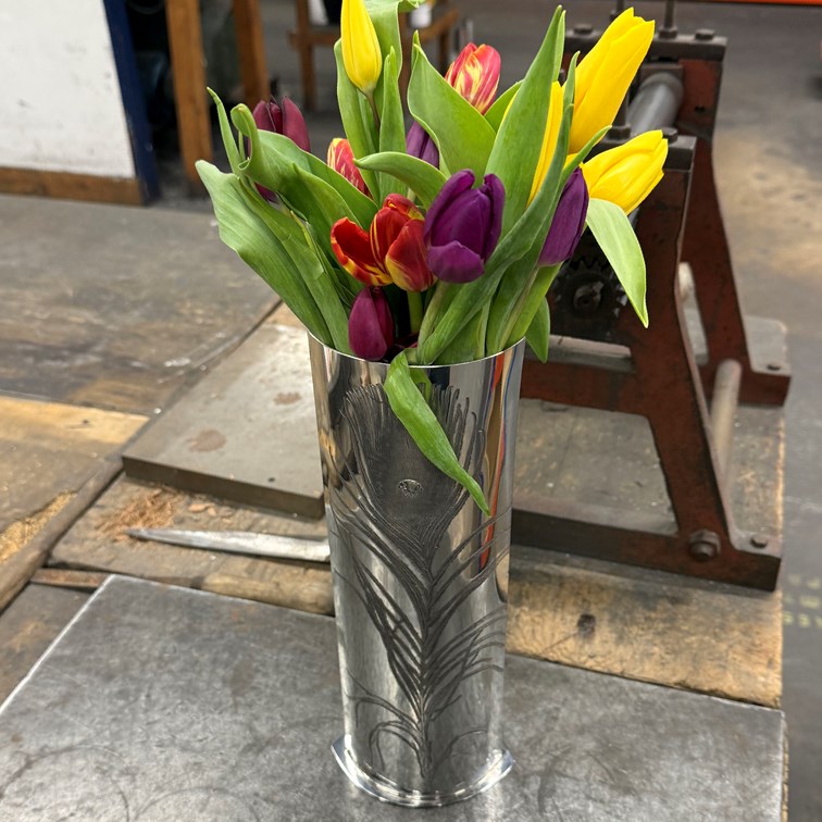 Large Peacock Pewter Vase