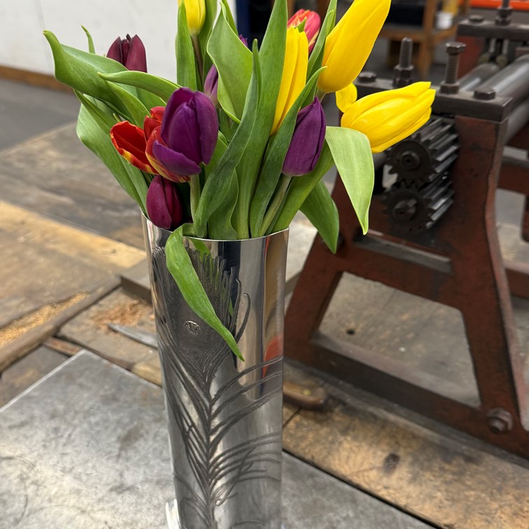 Large Peacock Pewter Vase