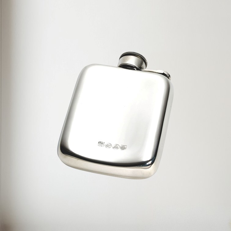4oz Plain Pewter Pocket Flask With Captive Top 4oz Plain Pewter Pocket Flask With Captive Top