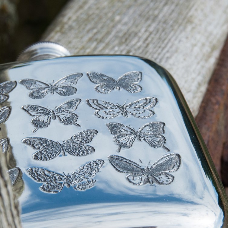 4oz Butterfly Pewter Pocket Flask 4oz Butterfly Pewter Pocket Flask