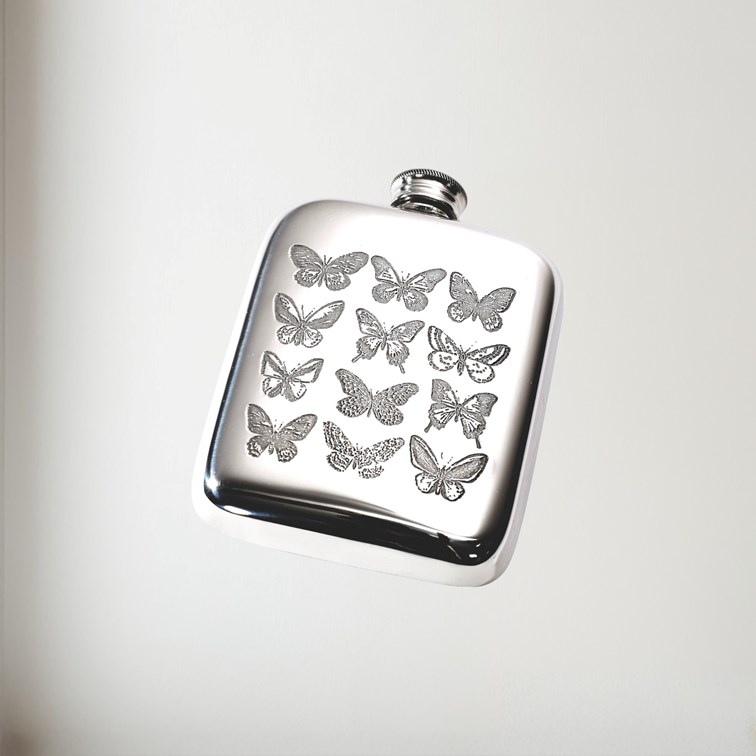 4oz Butterfly Pewter Pocket Flask