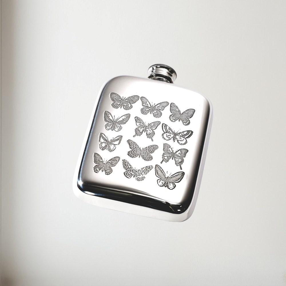 4oz Butterfly Pewter Pocket Flask 4oz Butterfly Pewter Pocket Flask