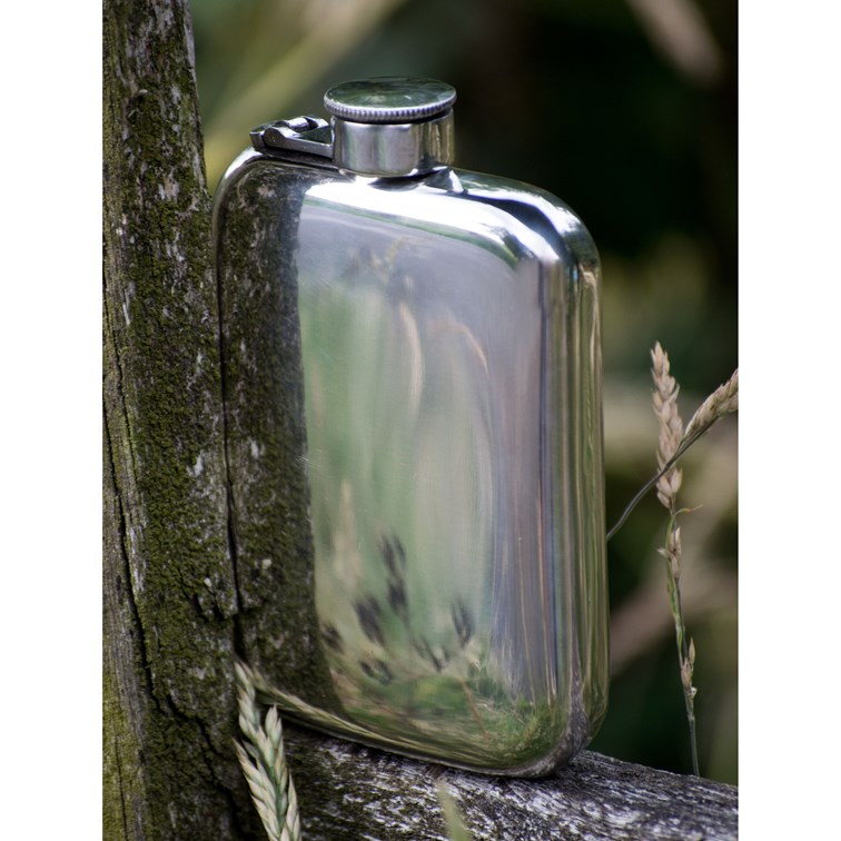 4oz Plain Pewter Pocket Flask With Captive Top 4oz Plain Pewter Pocket Flask With Captive Top