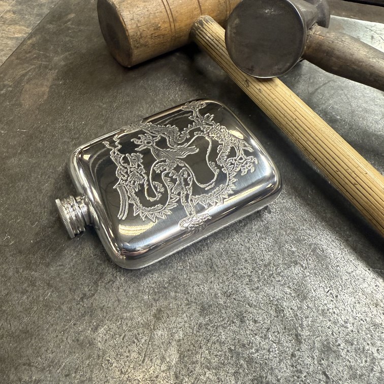 Chinese Dragon Pewter Pocket Flask