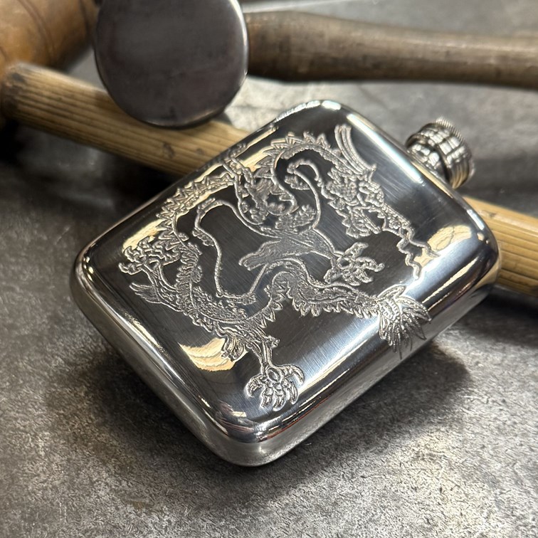 Chinese Dragon Pewter Pocket Flask Chinese Dragon Pewter Pocket Flask