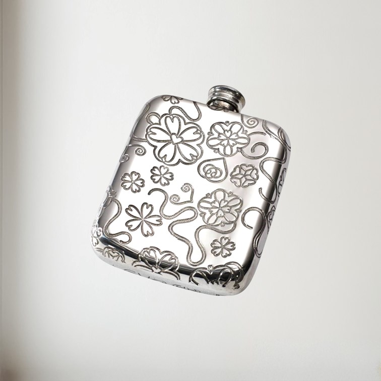 Yorkshire Rose 4oz Pewter Pocket Flask