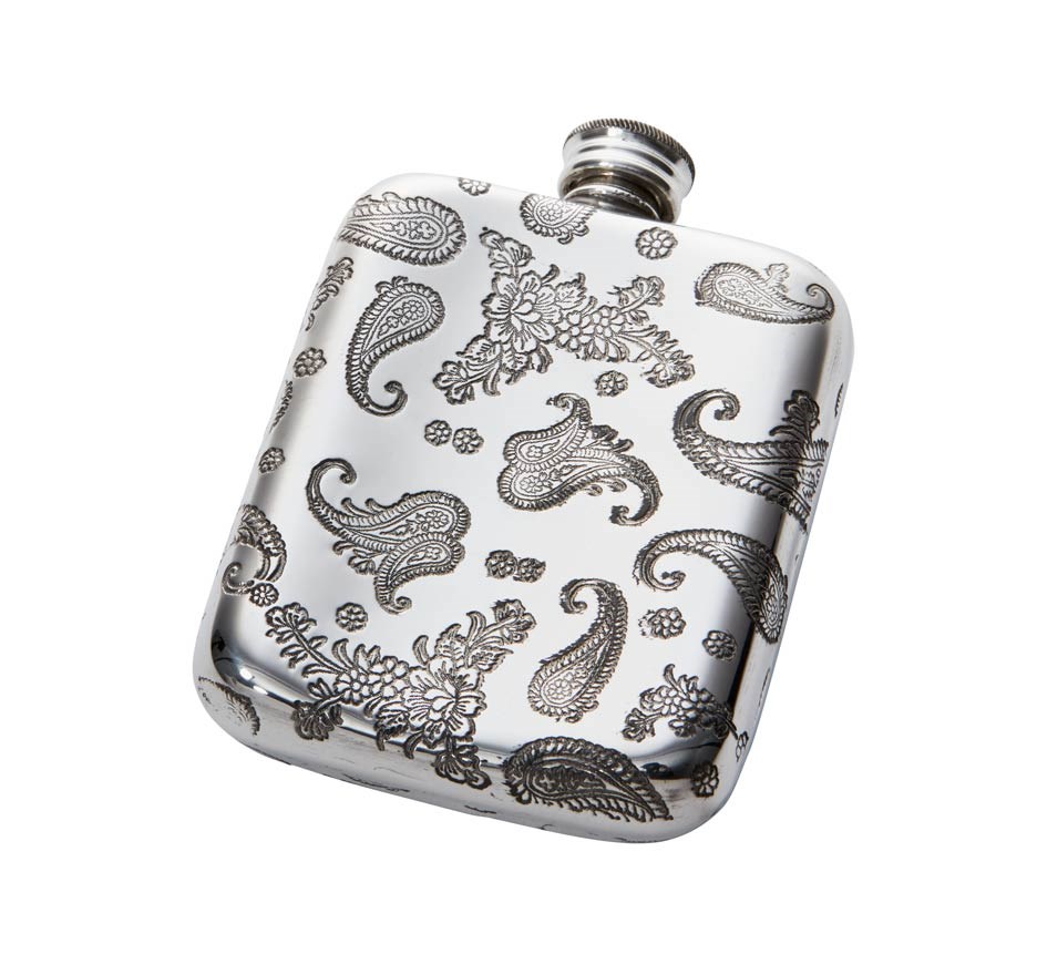 4oz Paisley Pewter Pocket Flask reverse view 4oz paisley pewter pocket flask
