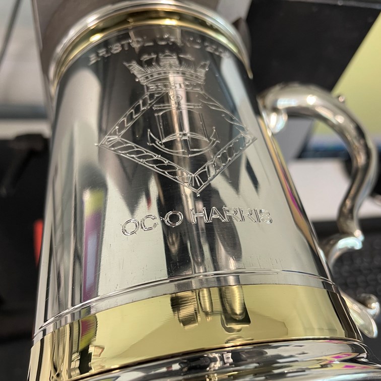 One Pint Double Brass Band Monarch Pewter Tankard A140 engraved