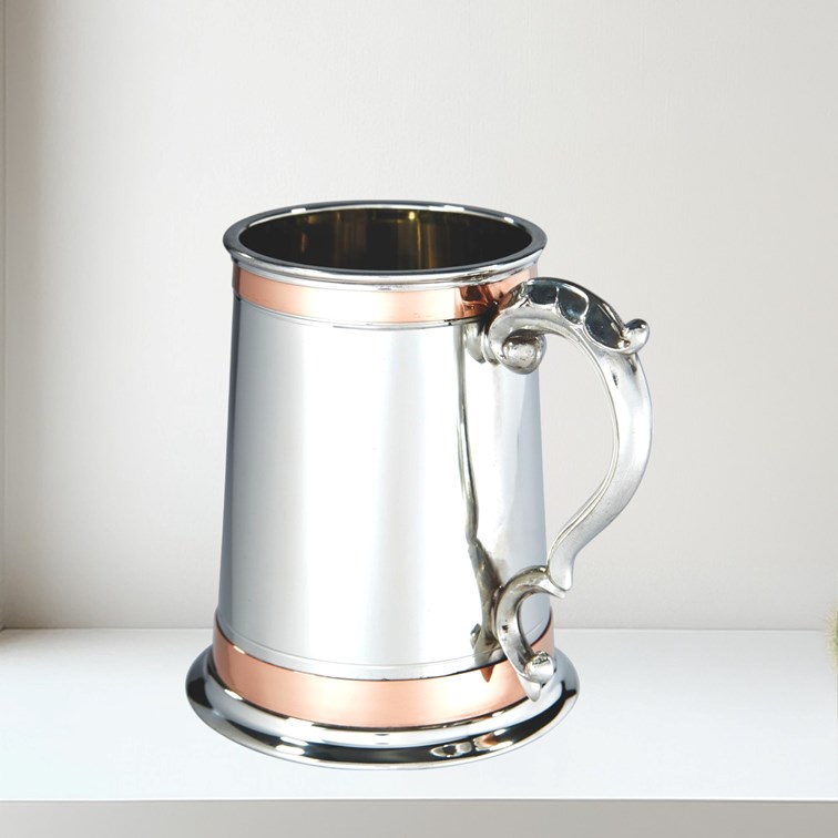 One Pint Double Copper Band Monarch Pewter Tankard double copper band detail monarch 1 pint pewter tankard