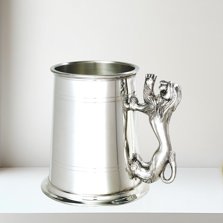 Lion Handle One Pint Pewter Tankard