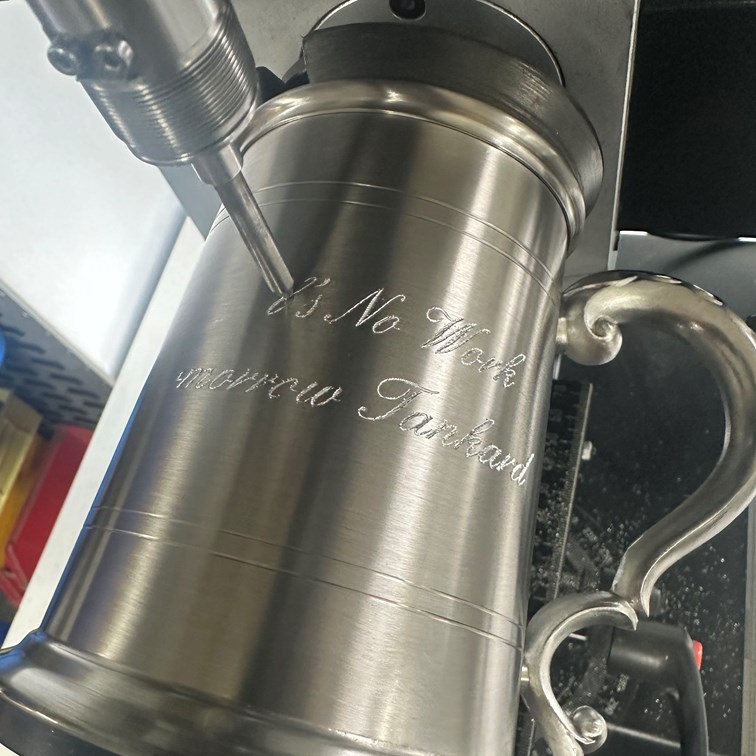 One Pint Antique Fancy Handle Pewter Tankard