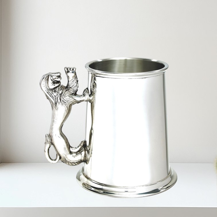 Union Jack Lion Handle One Pint Pewter Tankard