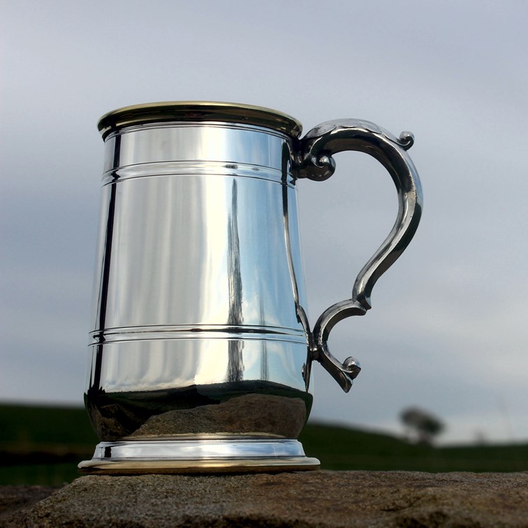 One Pint Hallam Pewter And Brass Jacobean Tankard brass jacobean hallam pewter tankard