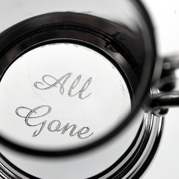 All Gone Etched Glass Base Pewter Baby Mug