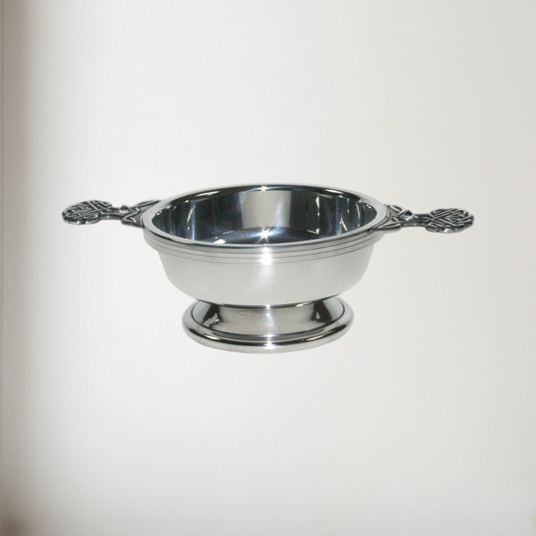 front view of Birthstone pewter quaich April with Cubic Zicorna stones