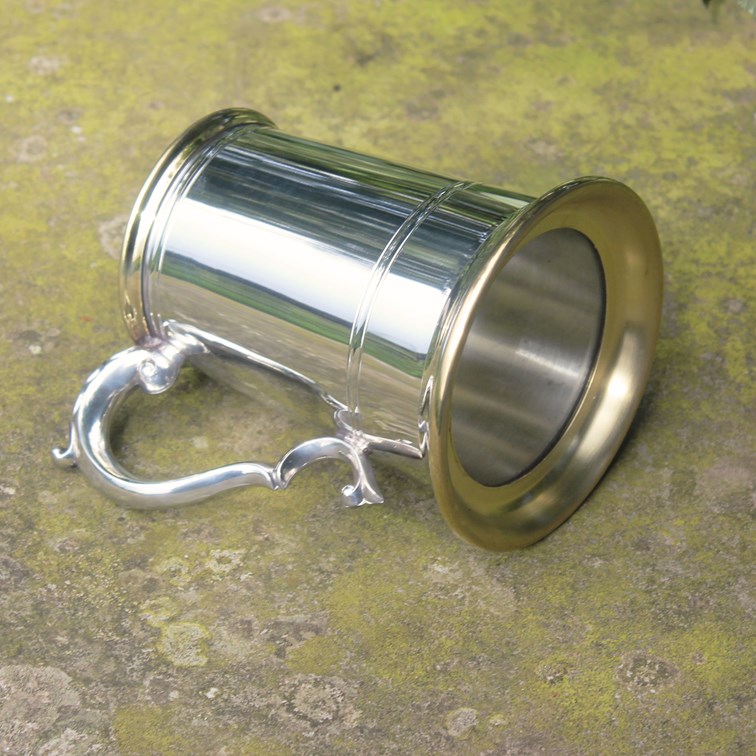 Wortley Glass Base One Pint Pewter And Brass Tankard