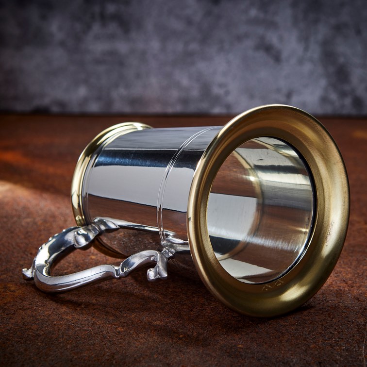 Wortley Glass Base One Pint Pewter And Brass Tankard