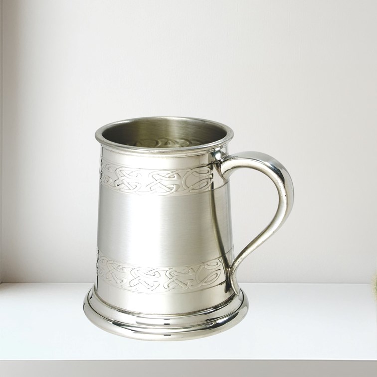 Half Pint Embossed Celtic Band Pewter Tankard