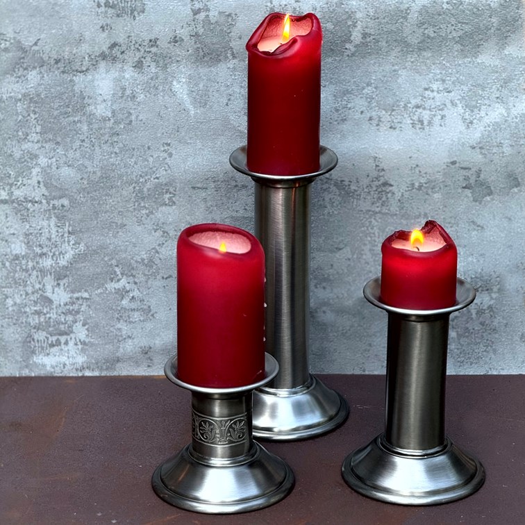 Small Antique Finish Pewter Pillar Candle Holder Small Antique Finish Pewter Pillar Candle Holder