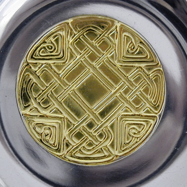 Medium Celtic Gold Brass And Pewter Quaich Celtic Gold Disc in centre of Quaich