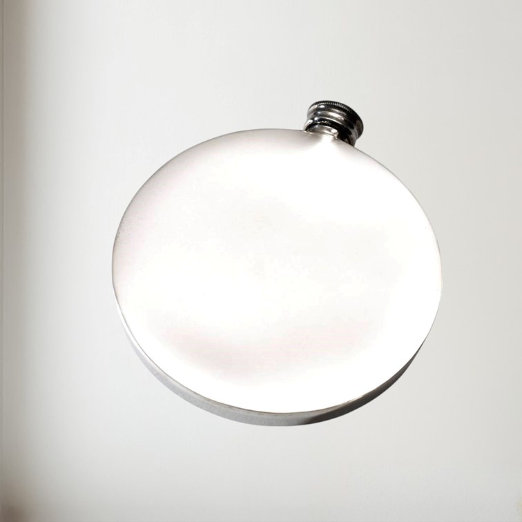 Clay Shot Round Pewter Flask Plain Reverse side Flask view of Clay Shot round pewter Flask