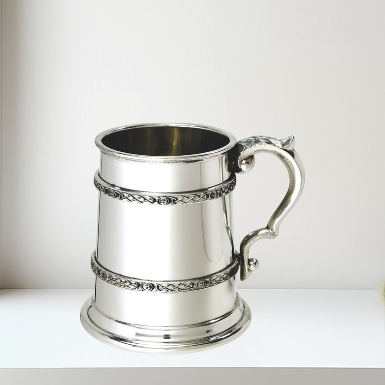 Half Pint Double Celtic Band Pewter Tankard