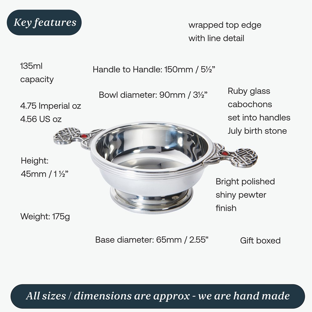 Birthstone Pewter Quaich July With Ruby Stones