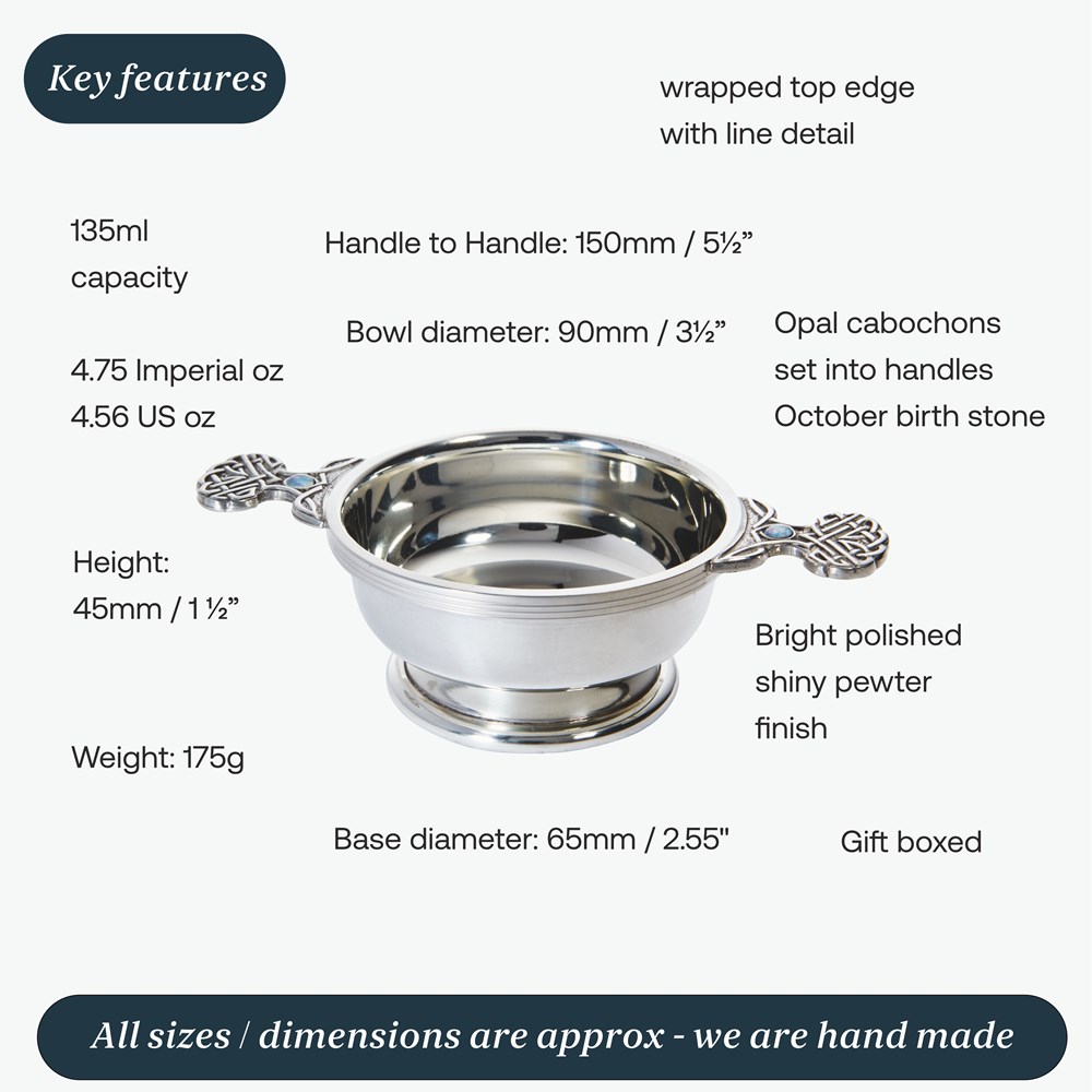Birthstone Pewter Quaich October With Opal Stones
