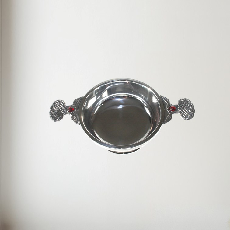 Top View of the Birthstone pewter quaich July with Ruby stones