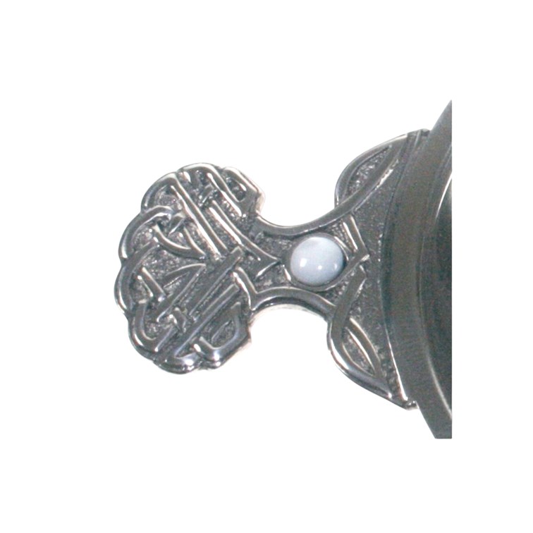 Handle design of Birthstone pewter quaich June with pearl stones