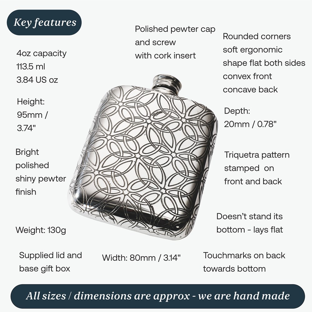 Triquetra 4oz Pewter Pocket Flask